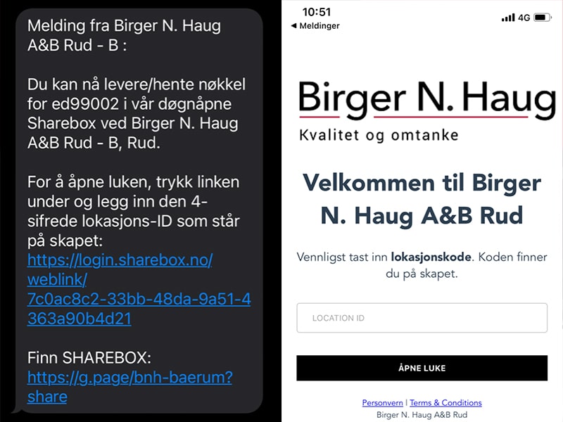 Nøkkeldropp sms med lenke